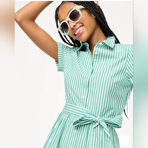 J. Crew Factory Women's Green Striped Midi Shirt Dress Sz 2 - Picture 3 of 5